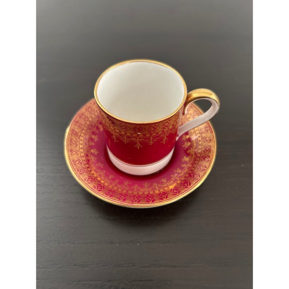 Other - Vintage Cranberry Red and Gold Filigree Demitasse Espresso Cup and Saucer Set
